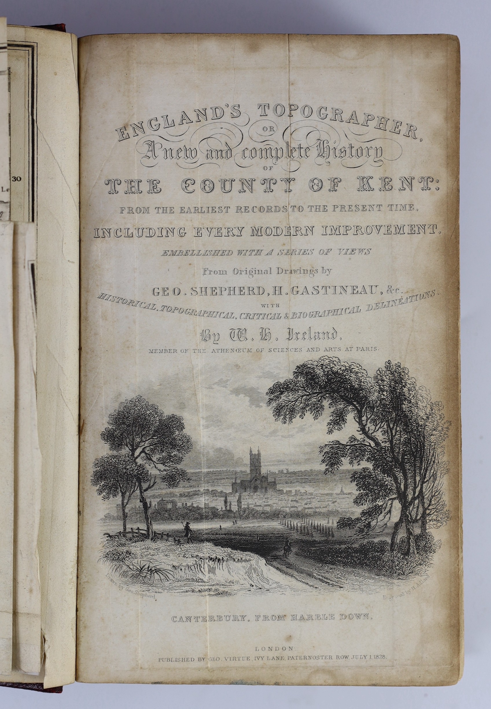 KENT: Ireland, William Henry - A New and Complete History of the County of Kent ... 4 vols. pictorial engraved title, num. engraved plates (by Shepherd & Gastineau) and a folded map